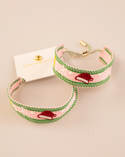 Pink Santa Woven Embroidery Bracelet Christmas Holiday Gift SP205