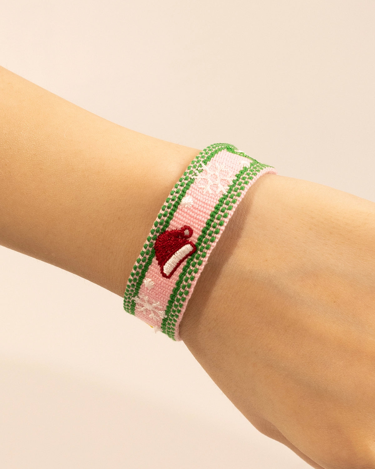 Pink Santa Woven Embroidery Bracelet Christmas Holiday Gift SP205