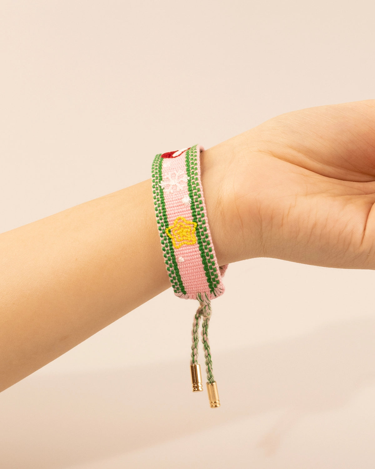 Pink Santa Woven Embroidery Bracelet Christmas Holiday Gift SP205