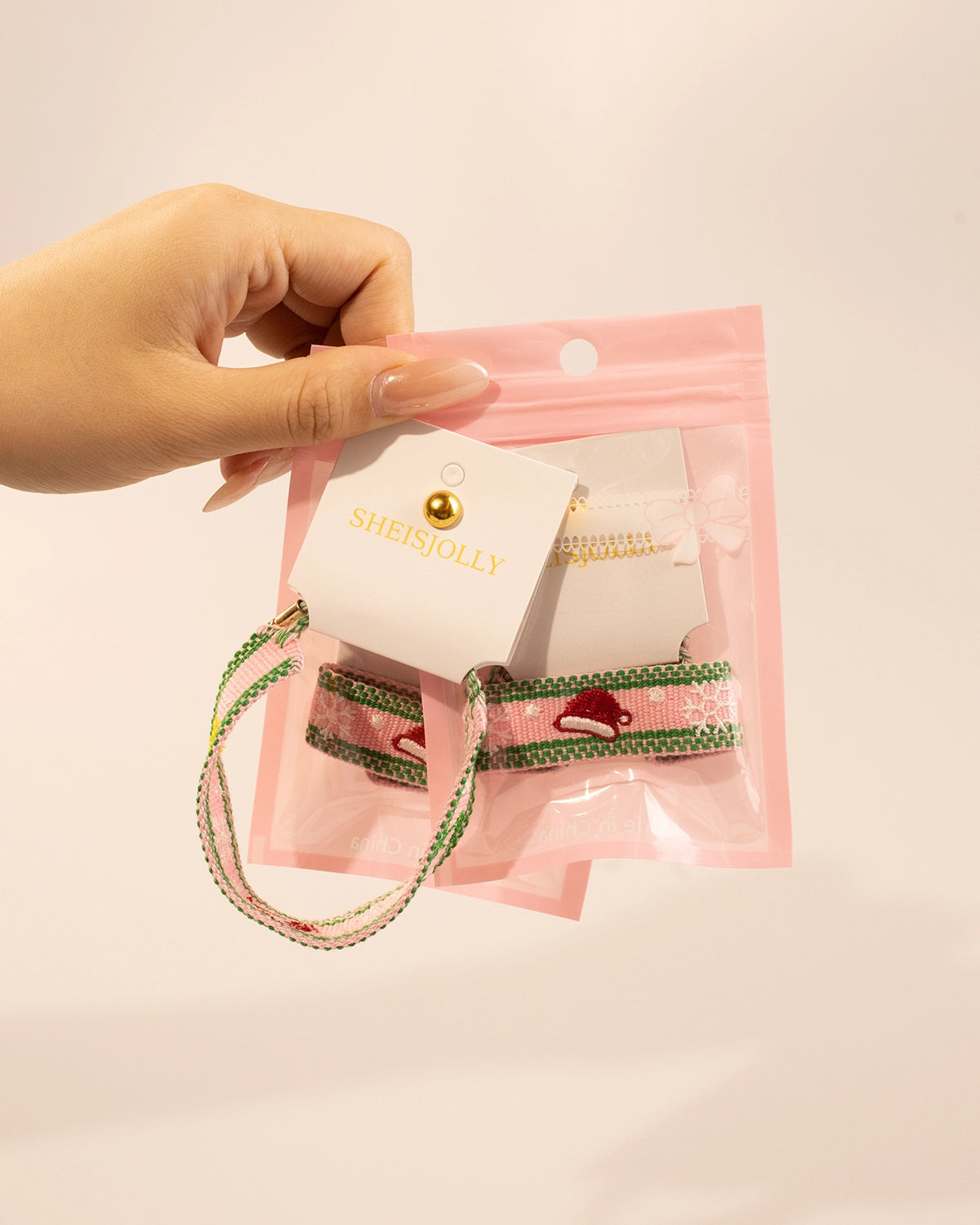 Pink Santa Woven Embroidery Bracelet Christmas Holiday Gift SP205
