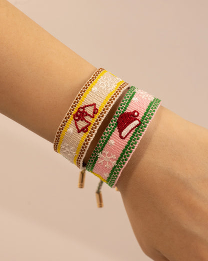 Pink Santa Woven Embroidery Bracelet Christmas Holiday Gift SP205