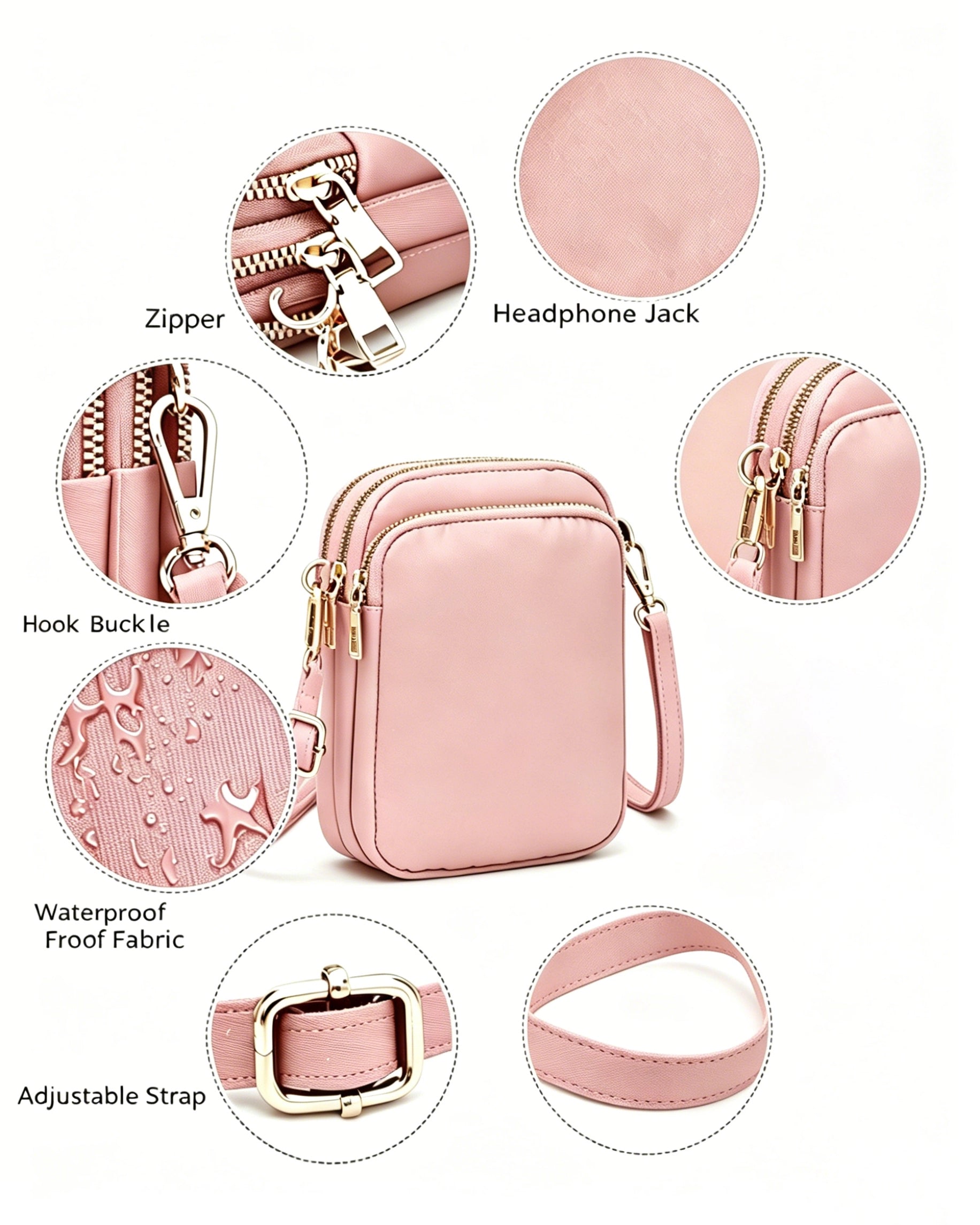 Wholesale Pink Waterproof Headphone Bag Workout Mini Crossbody SP149