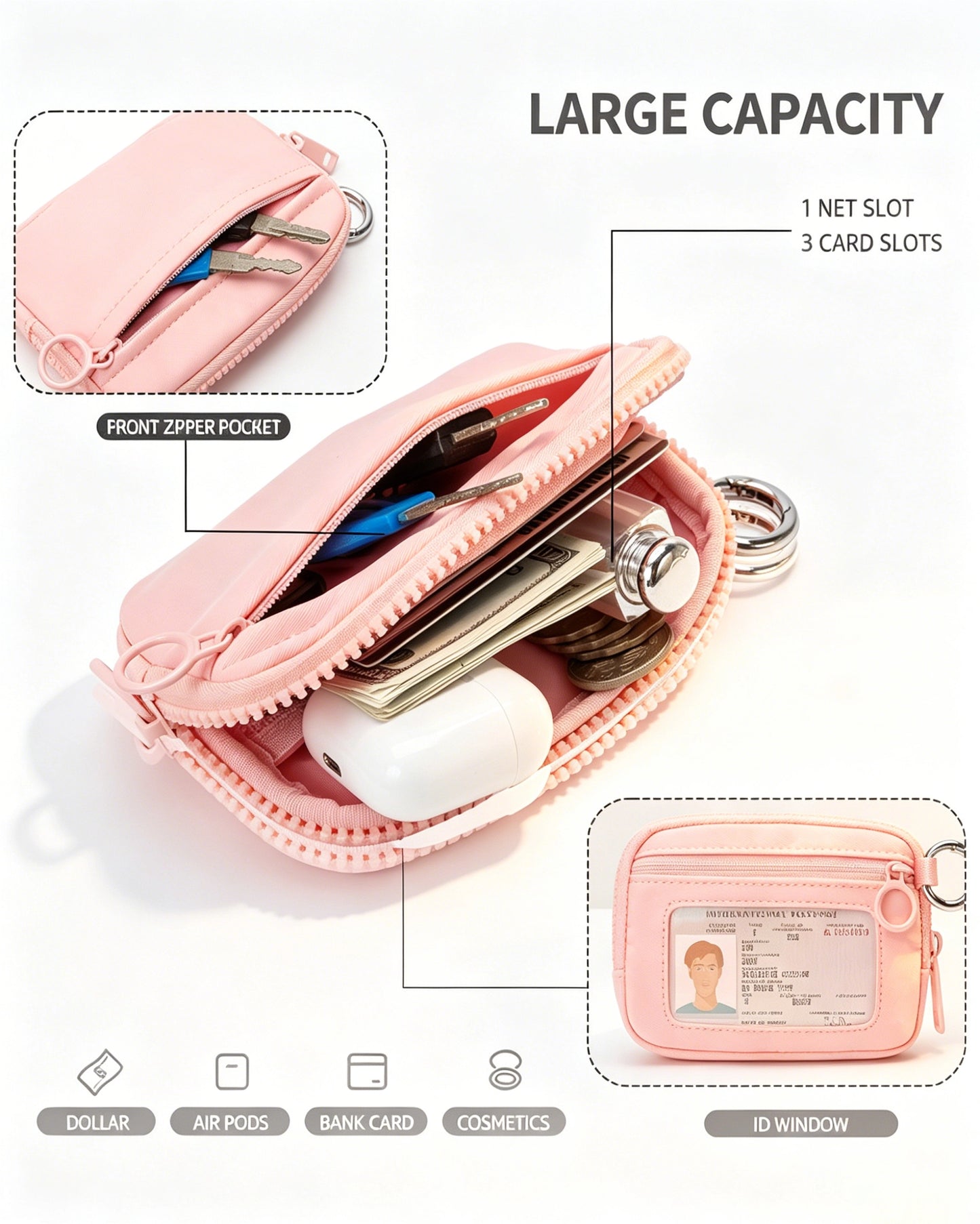 Pink Waterproof Ultralight Window Pouch Travel ID Wallet SP155