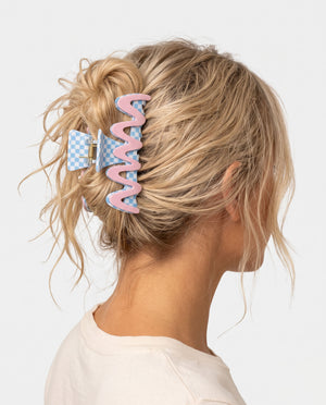 Wholesale Red Checkered Wavy Hair Claw Daily Accessory SP227