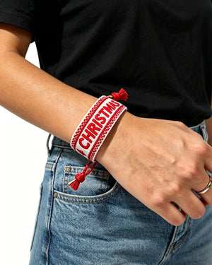 Wholesale Red Christmas Woven Embroidery Bracelet Holiday Festive Gift SP207
