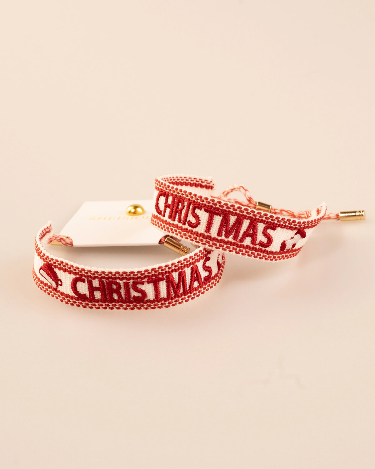 Red Christmas Woven Embroidery Bracelet Holiday Festive Gift SP207