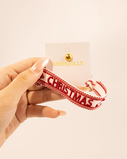 Red Christmas Woven Embroidery Bracelet Holiday Festive Gift SP207