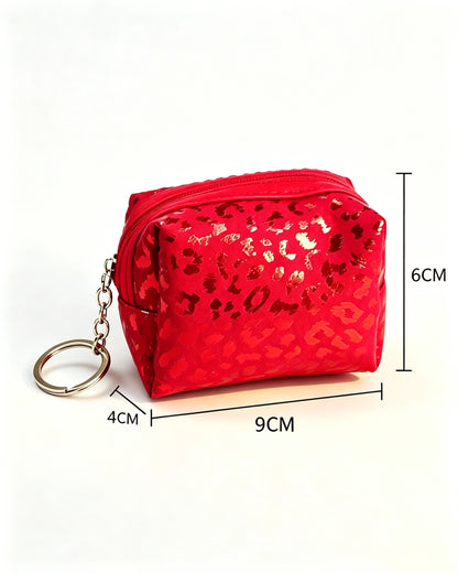 Red Foil Leopard Pouch Travel Keychain Makeup Bag SP150