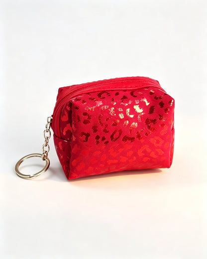 Red Foil Leopard Pouch Travel Keychain Makeup Bag SP150
