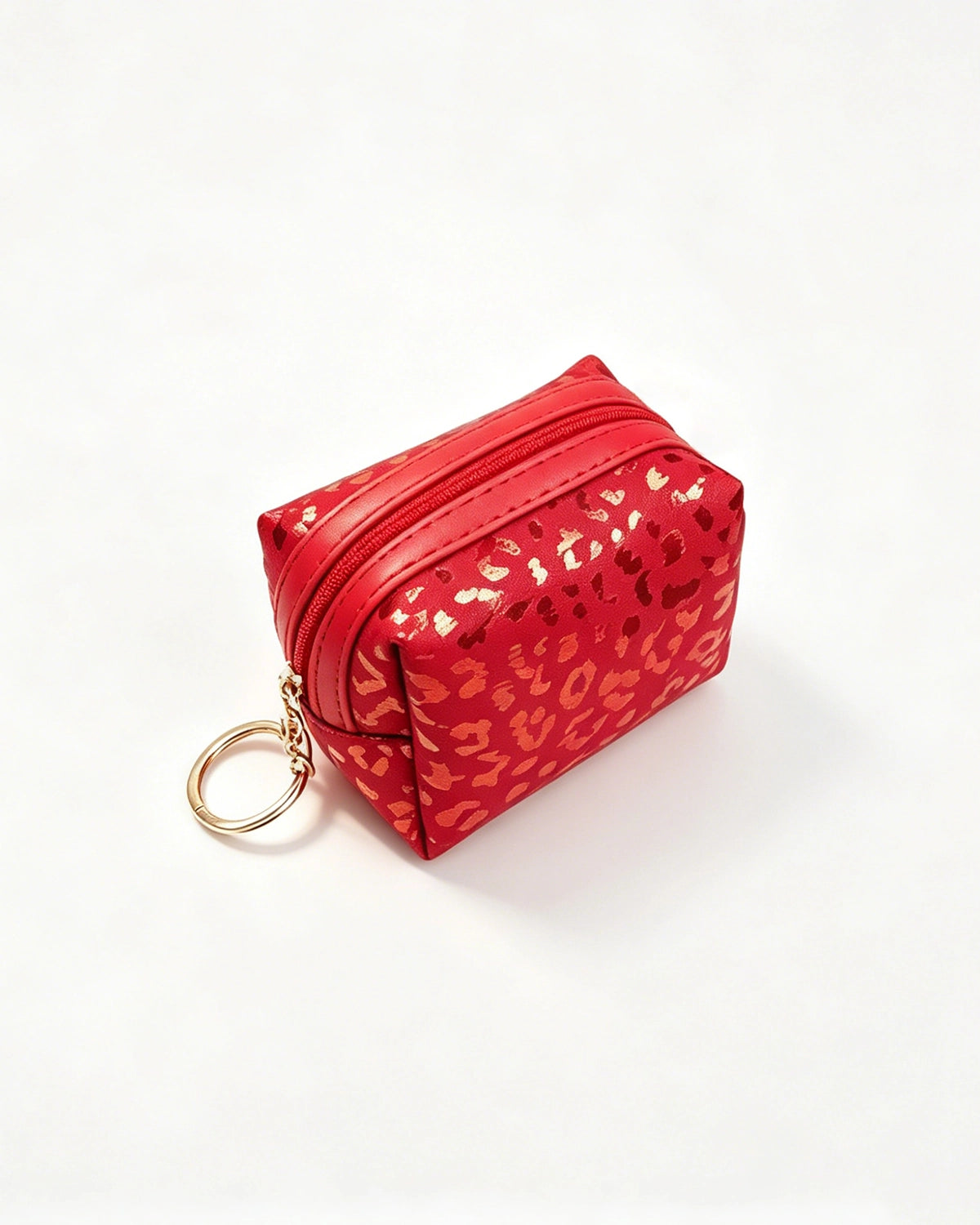 Red Foil Leopard Pouch Travel Keychain Makeup Bag SP150