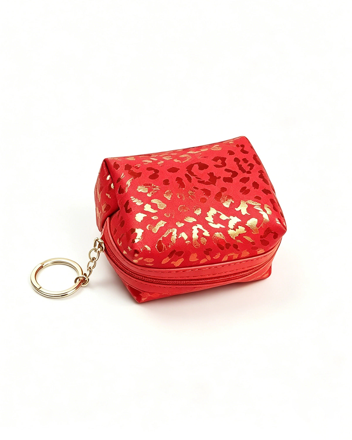 Red Foil Leopard Pouch Travel Keychain Makeup Bag SP150