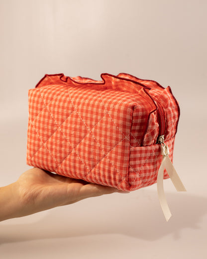 Wholesale Red Gingham Quilted Ruffle Travel Bag Preppy Gift SP060