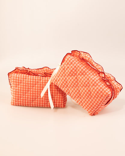 Wholesale Red Gingham Quilted Ruffle Travel Bag Preppy Gift SP060