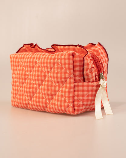 Wholesale Red Gingham Quilted Ruffle Travel Bag Preppy Gift SP060
