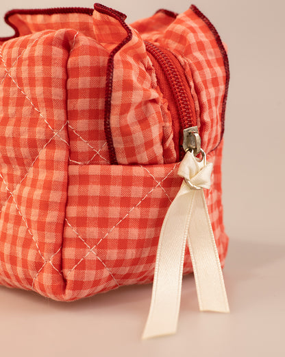 Wholesale Red Gingham Quilted Ruffle Travel Bag Preppy Gift SP060