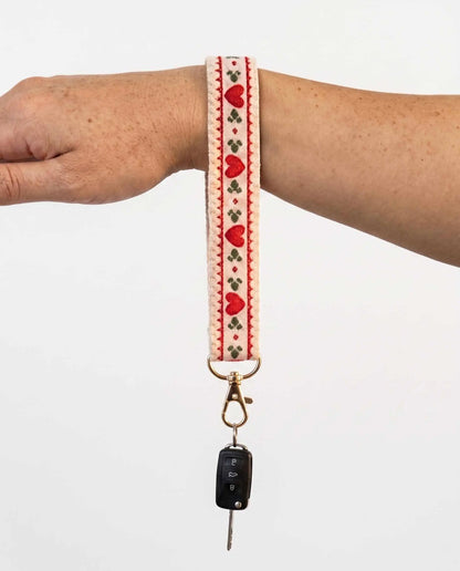 Red Heart Lace Wristlet Daily Metal Keychain Lanyard SP177