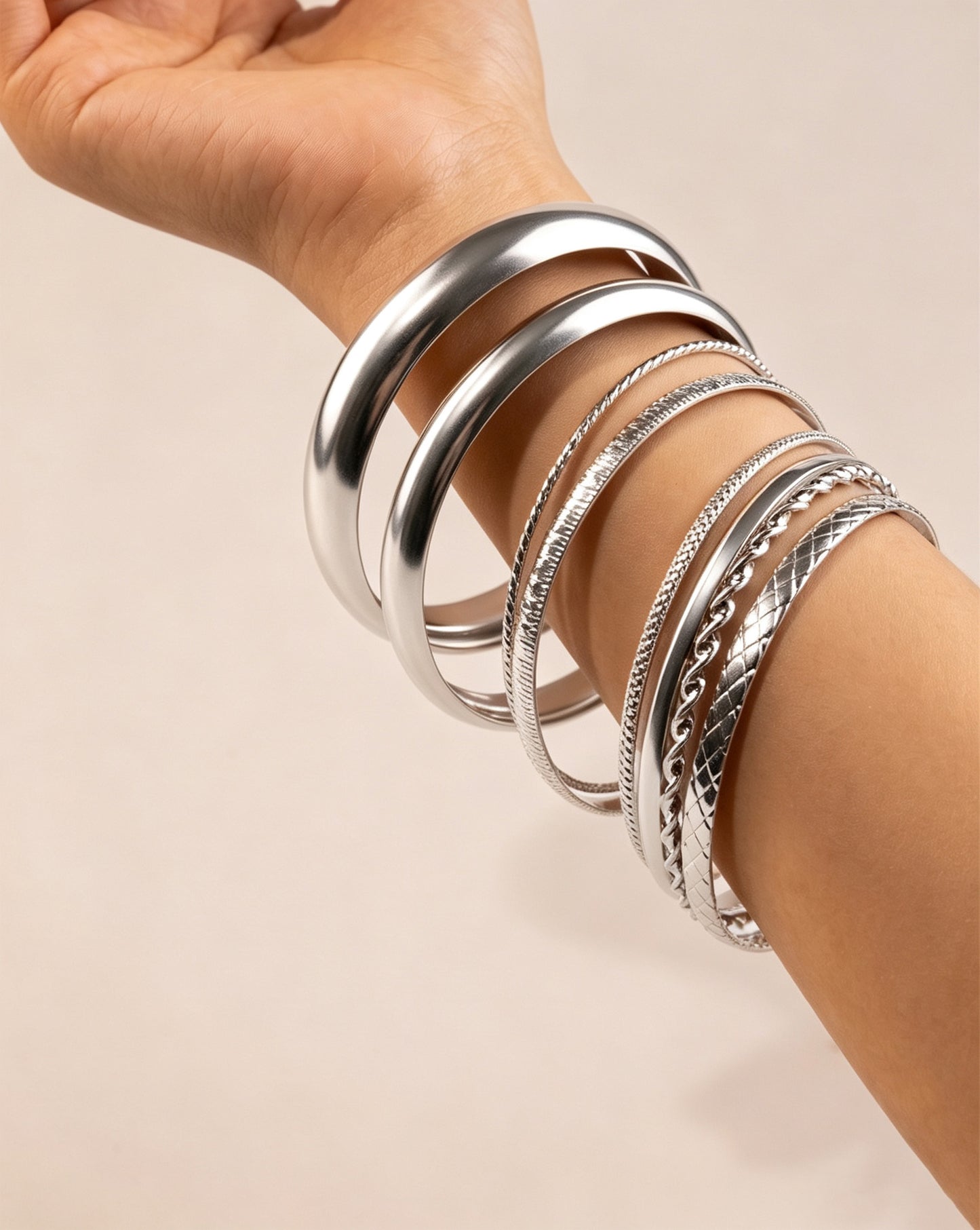 Wholesale Silver 8-Piece Stackable Bangles Party Trendy Jewelry SP246