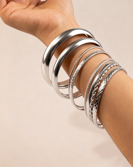 Wholesale Silver 8-Piece Stackable Bangles Party Trendy Jewelry SP246