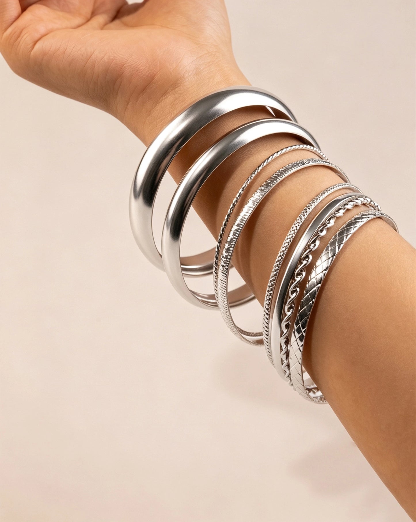 Silver 8-Piece Stackable Bangles Party Trendy Jewelry SP246
