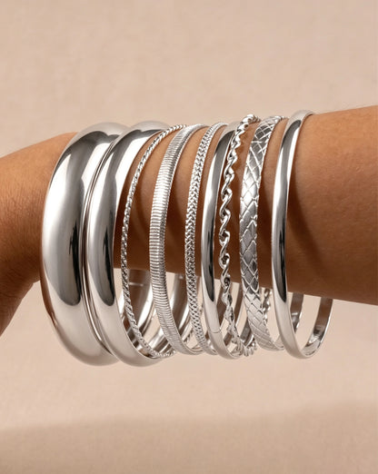 Silver 8-Piece Stackable Bangles Party Trendy Jewelry SP246