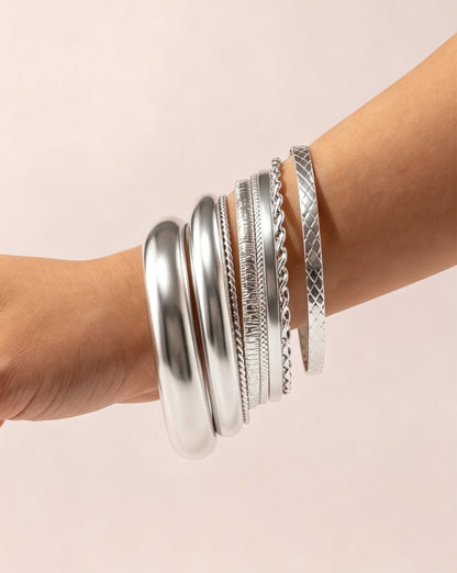 Wholesale Silver 8-Piece Stackable Bangles Party Trendy Jewelry SP246