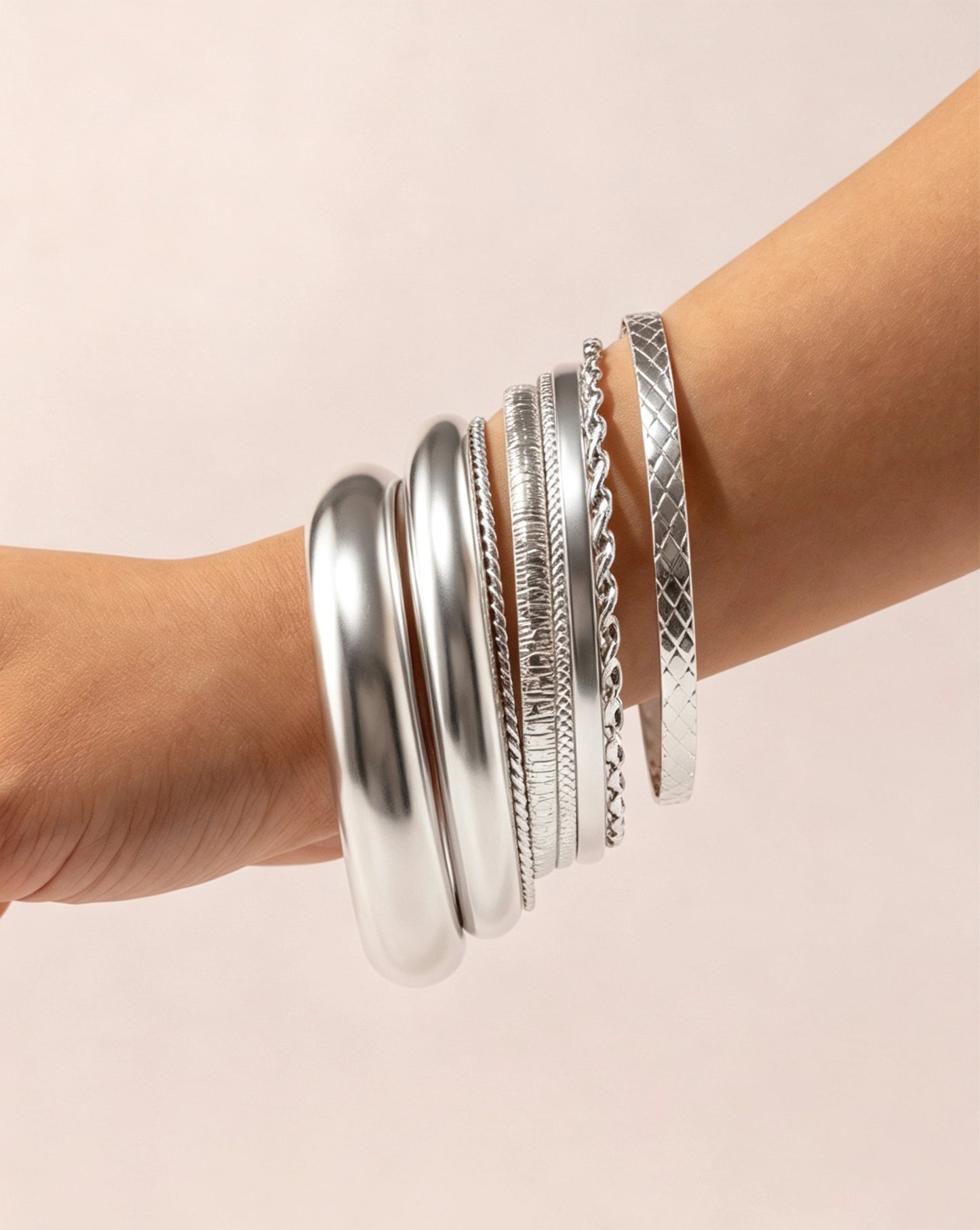 Silver 8-Piece Stackable Bangles Party Trendy Jewelry SP246