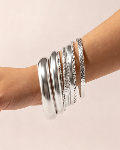 Silver 8-Piece Stackable Bangles Party Trendy Jewelry SP246