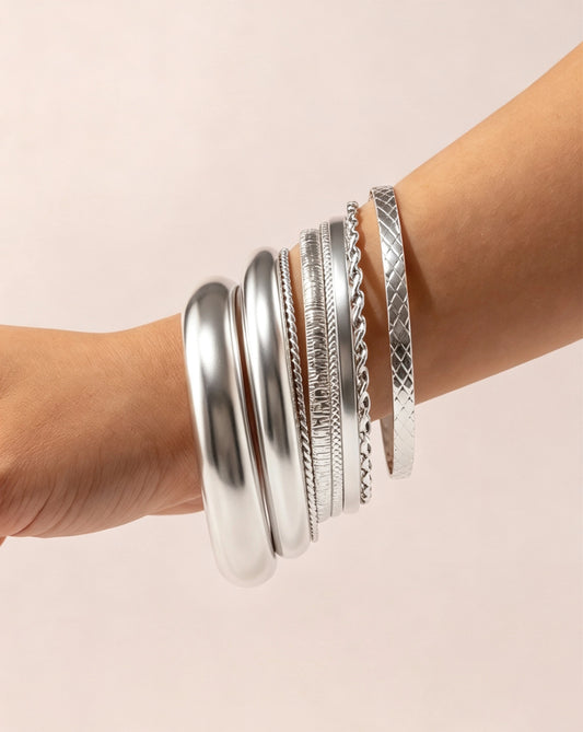 Wholesale Silver 8-Piece Stackable Bangles Party Trendy Jewelry SP246