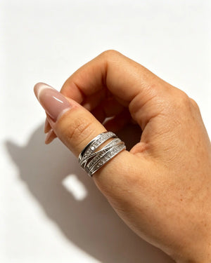 Wholesale Silver Layered Rhinestone Ring Party Elegant Statement Jewelry SP092