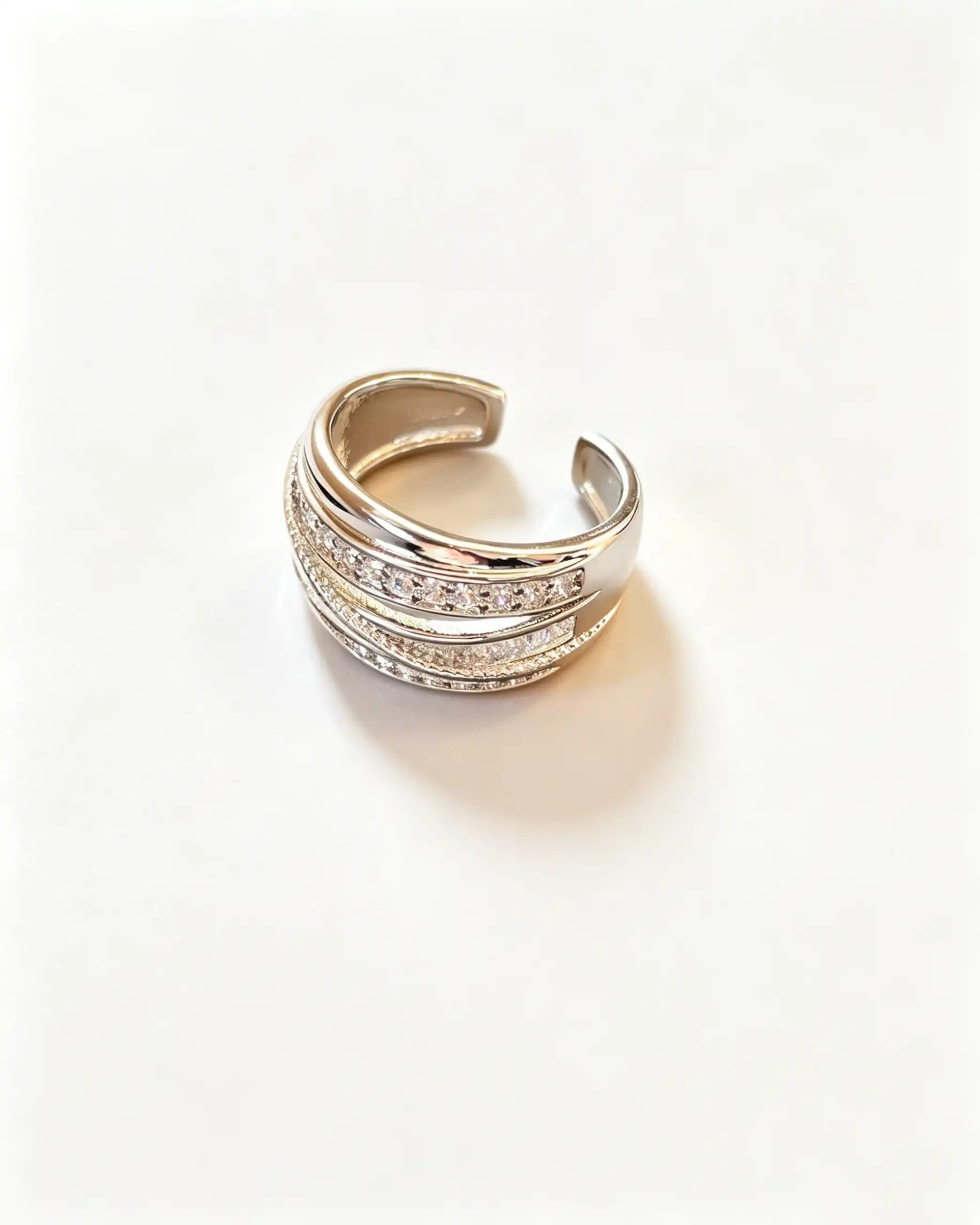 Wholesale Silver Layered Rhinestone Ring Party Elegant Statement Jewelry SP092