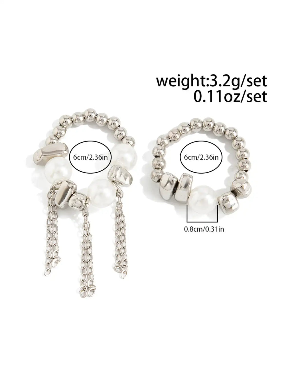 Wholesale Silver Pearl Tassel 2Pcs Rings SP112