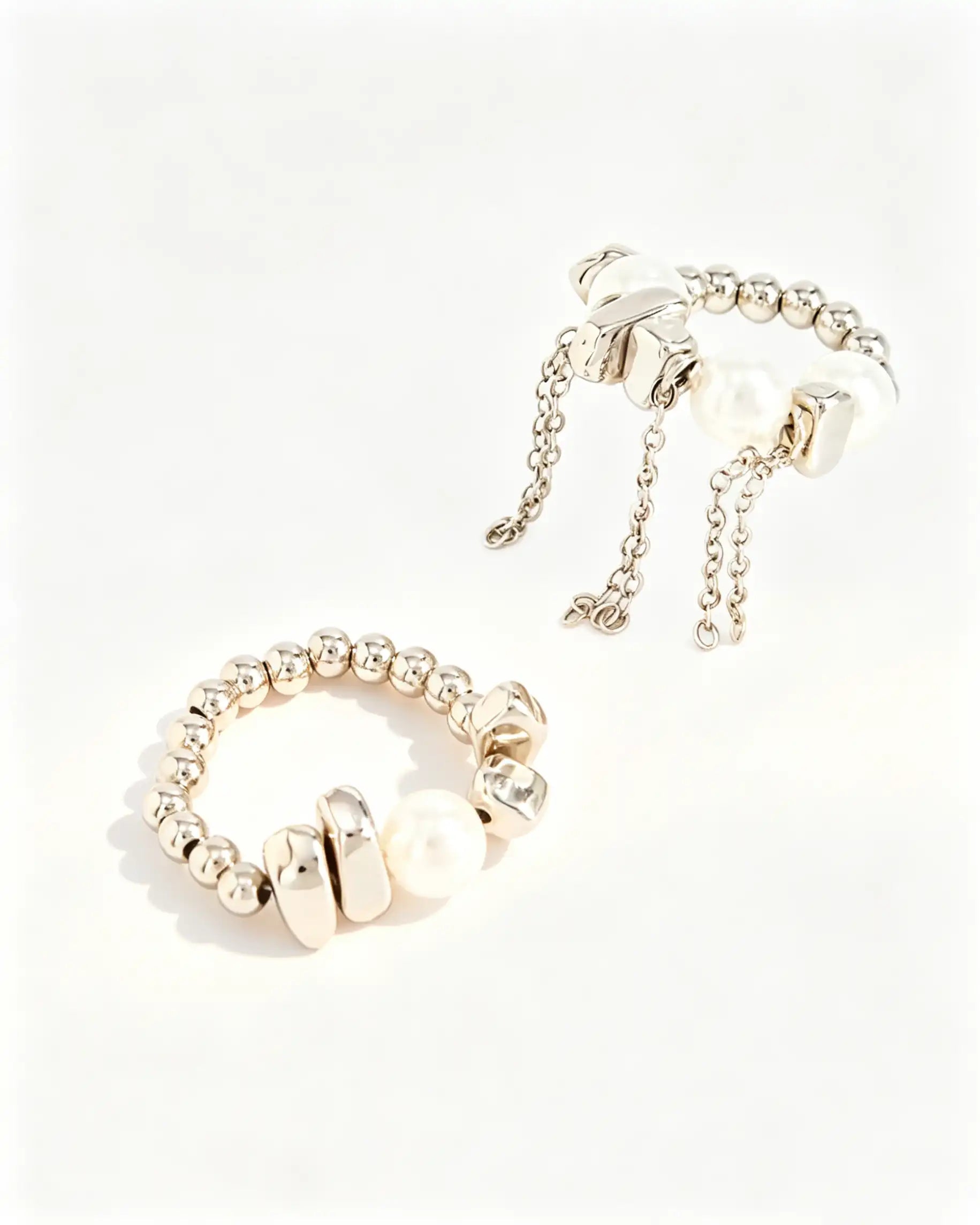 Wholesale Silver Pearl Tassel 2Pcs Rings SP112