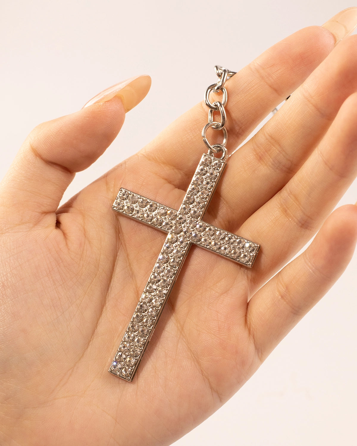 Silver Rhinestone Cross Keychain Church Charm SP232