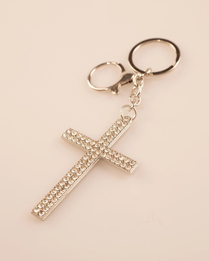 Silver Rhinestone Cross Keychain Church Charm SP232