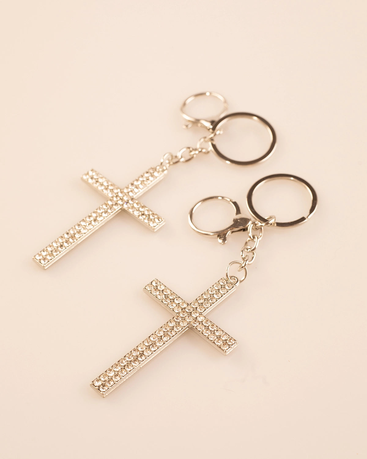 Silver Rhinestone Cross Keychain Church Charm SP232