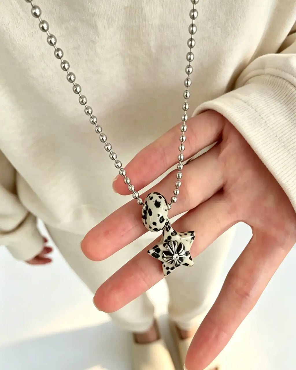Wholesale Spotted Natural Stone Star Steel Necklace Daily Y2K SP103