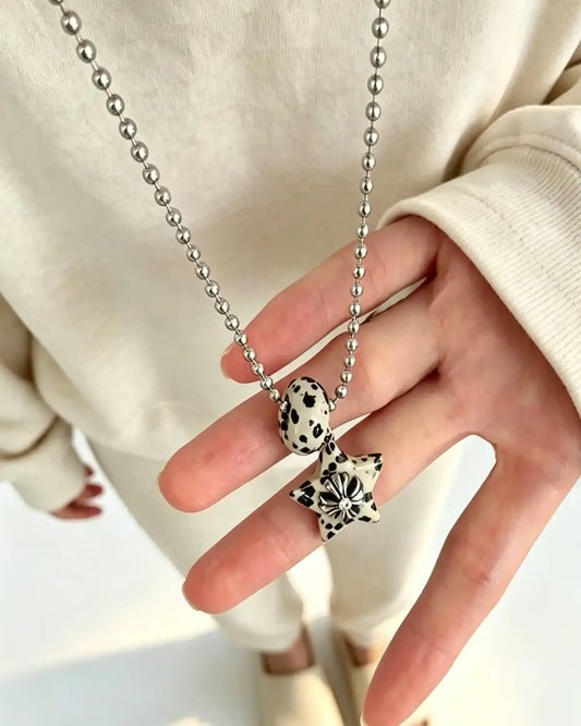 Wholesale Spotted Natural Stone Star Steel Necklace Daily Y2K SP103