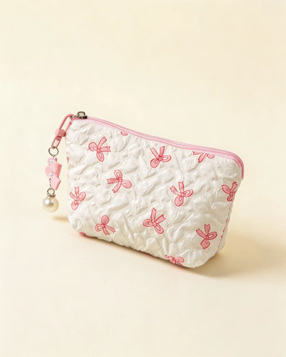 Wholesale White Bow Quilted Bag Daily Coquette Pouch SP270