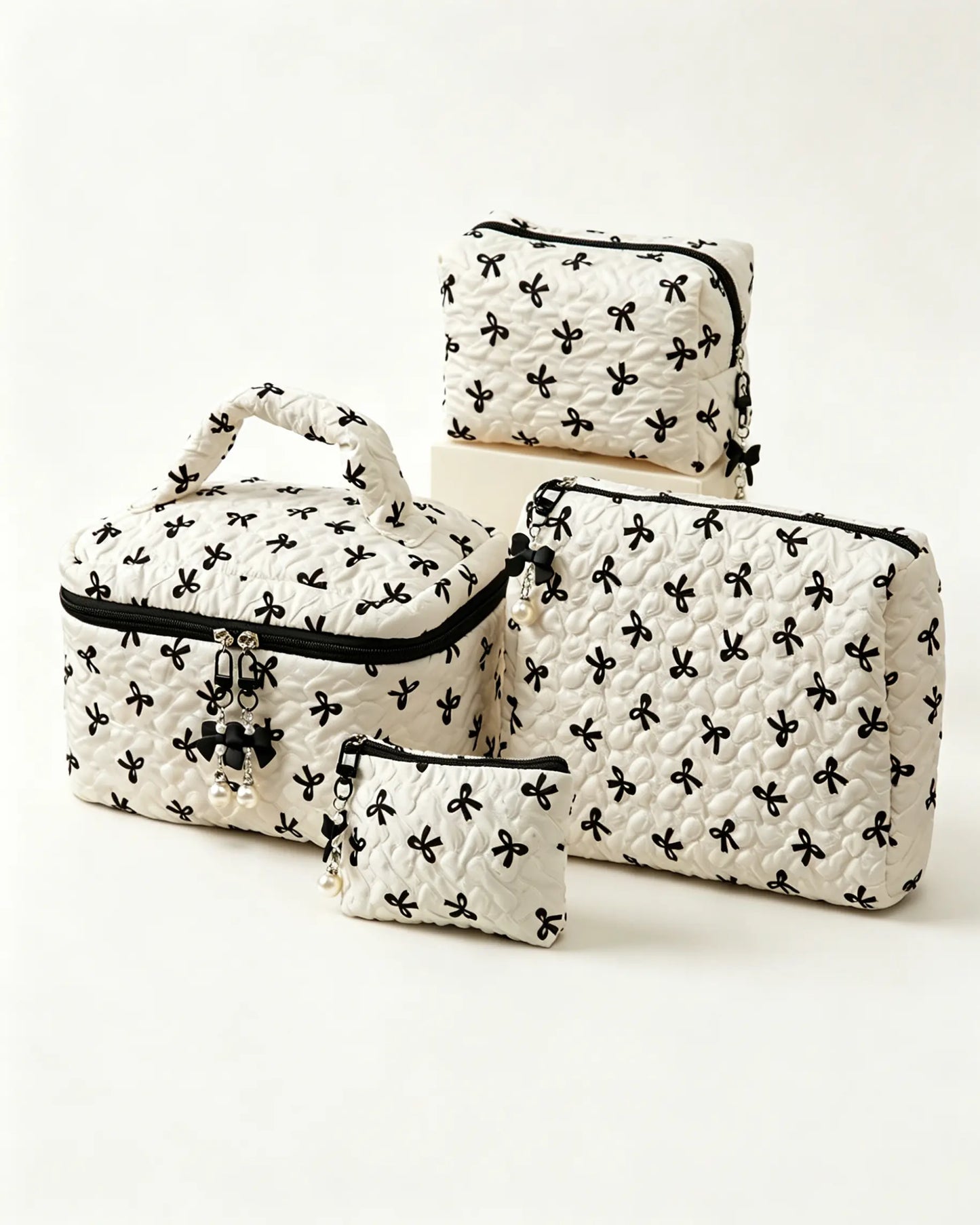 Wholesale White Bow Quilted Bag Travel Coquette Set SP268