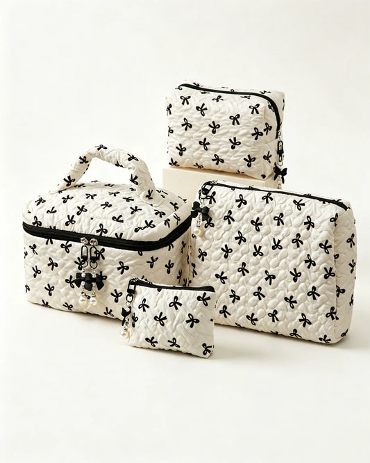 Wholesale White Bow Quilted Bag Travel Coquette Set SP268