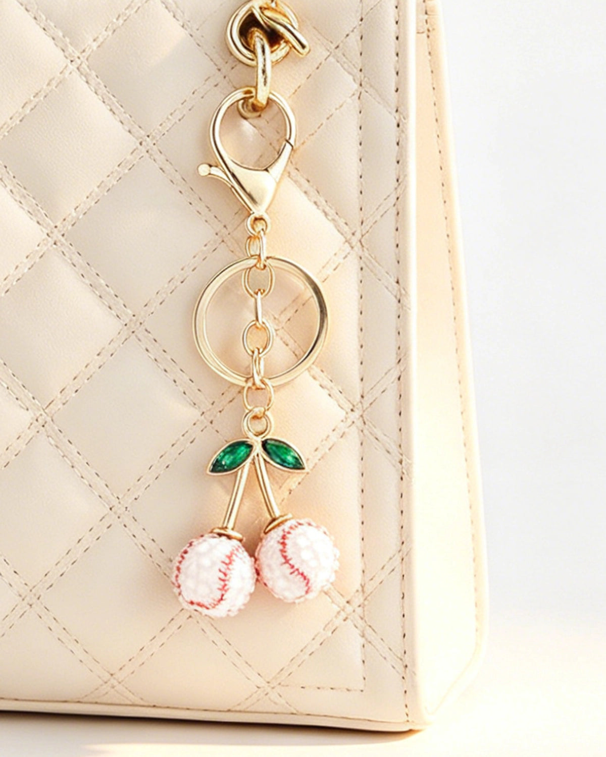 White Cherry Baseball Resin Keychain Daily Bag Accessory SP186