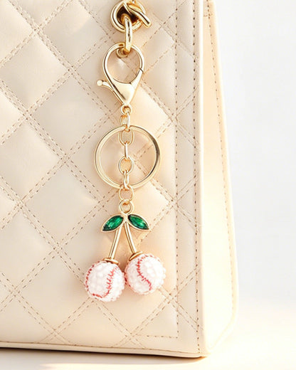 White Cherry Baseball Resin Keychain Daily Bag Accessory SP186