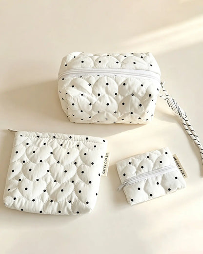 White Polka Dot Cosmetic Bag Travel Set SP249