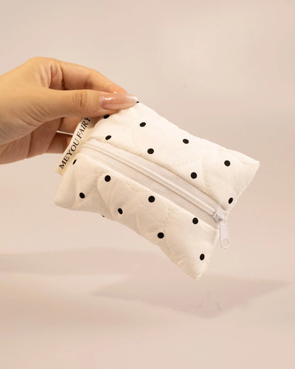 White Polka Dot Cosmetic Bag Travel Set SP249