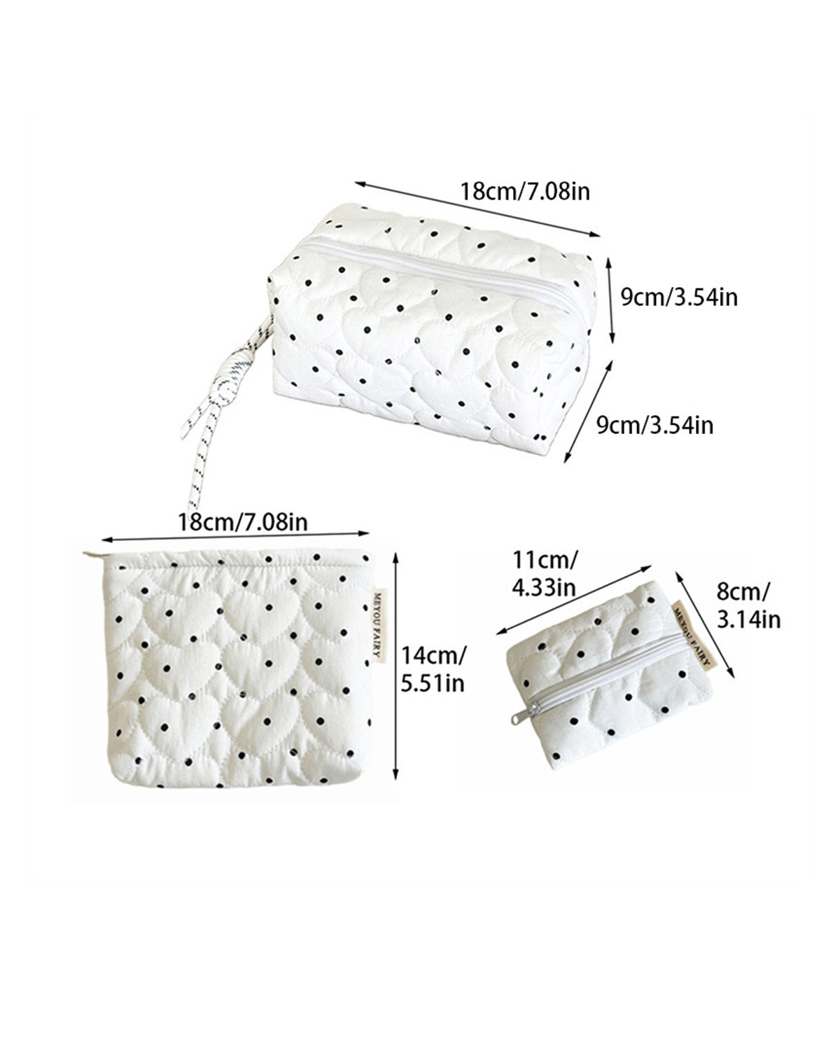 White Polka Dot Cosmetic Bag Travel Set SP249