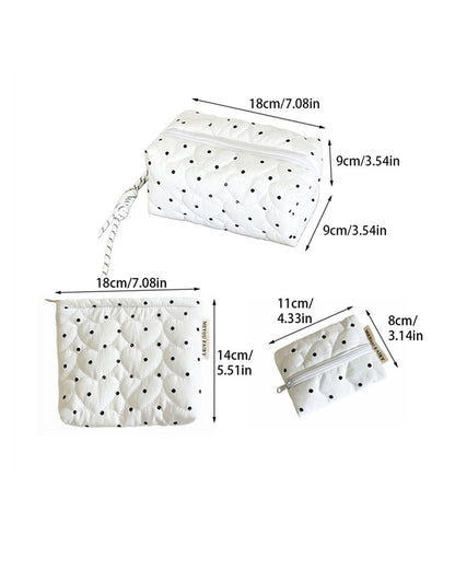 White Polka Dot Cosmetic Bag Travel Set SP249