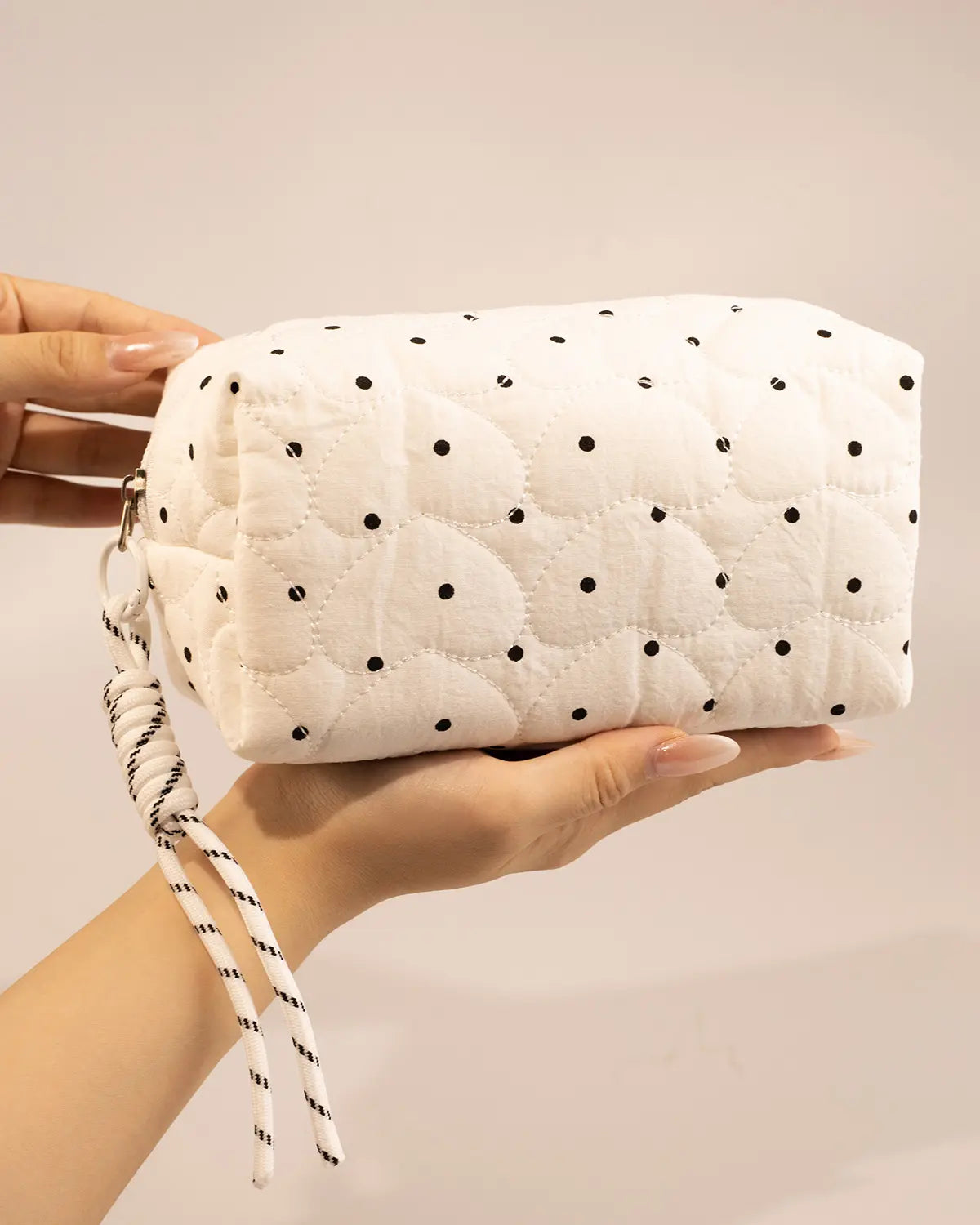 White Polka Dot Cosmetic Bag Travel Set SP249