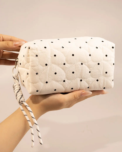White Polka Dot Cosmetic Bag Travel Set SP249