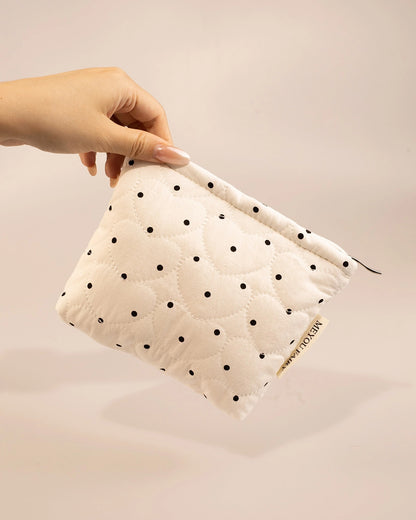 White Polka Dot Cosmetic Bag Travel Set SP249