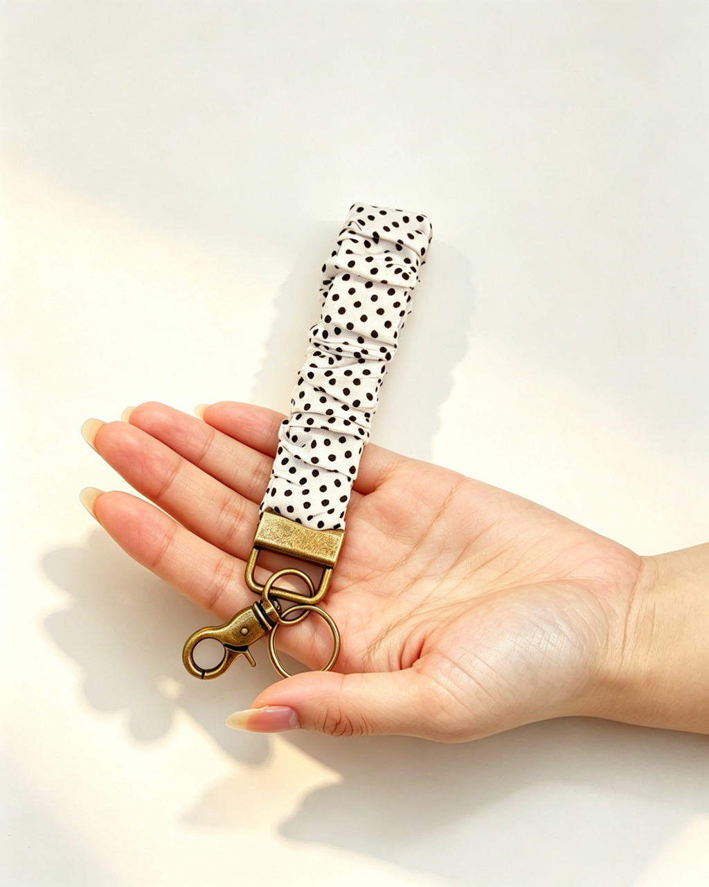 Wholesale White Polka Dot Scrunchie Keychain Daily Charm SP213